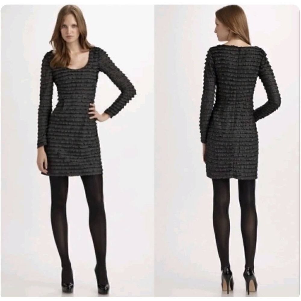 Nanette Lepore womens Sz 0 black silver polkadots ruffled dress - Picture 2 of 9